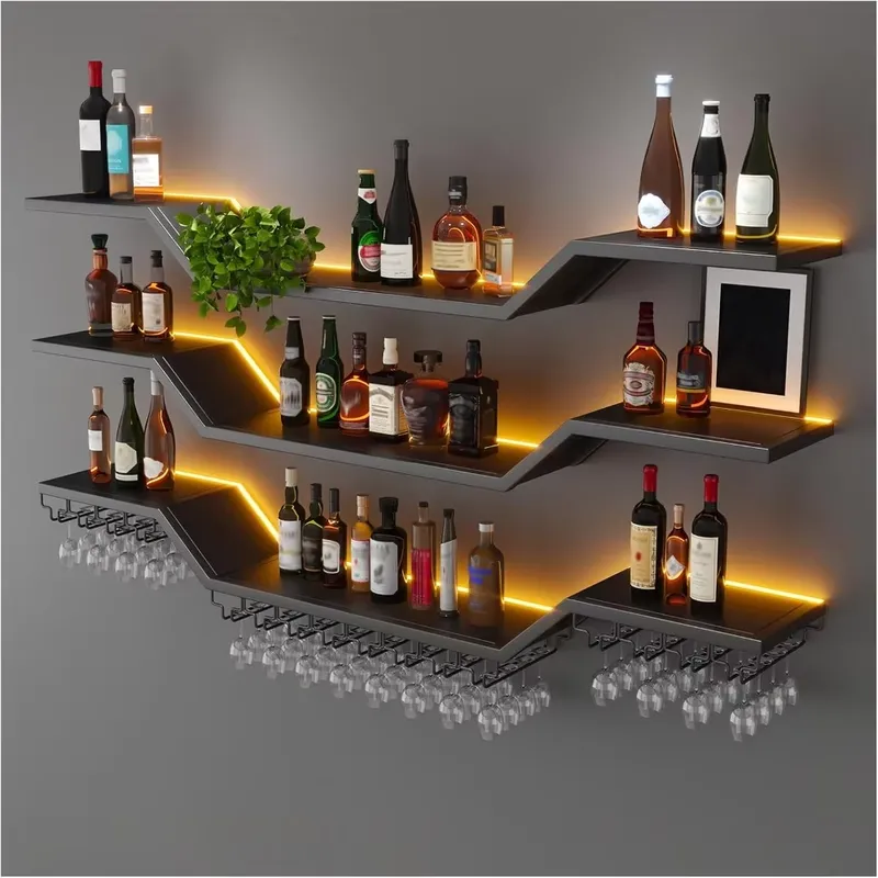 Home Bar Shelf - Suporte de Vinho de Parede LED